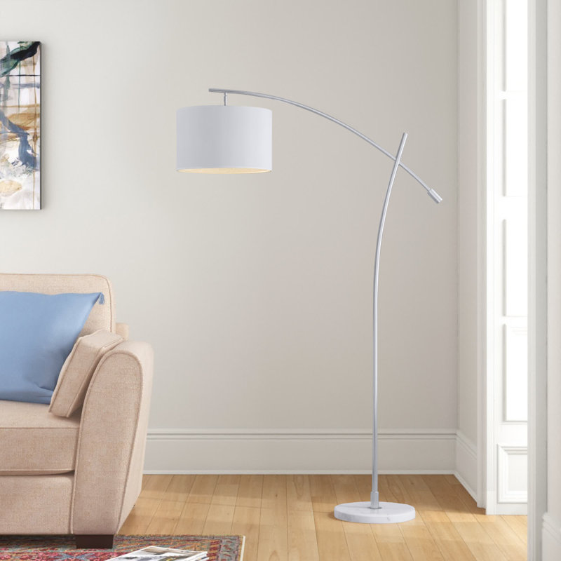 Lampe sur pied arquée 65 po Austeja, Blanc, Argent