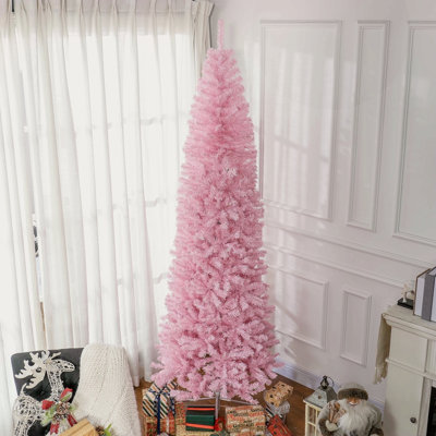 Sapin de Noël artificiel mince de 8 pi de hauteur avec lumières douces 811 branches de sapin réalistes, rose
