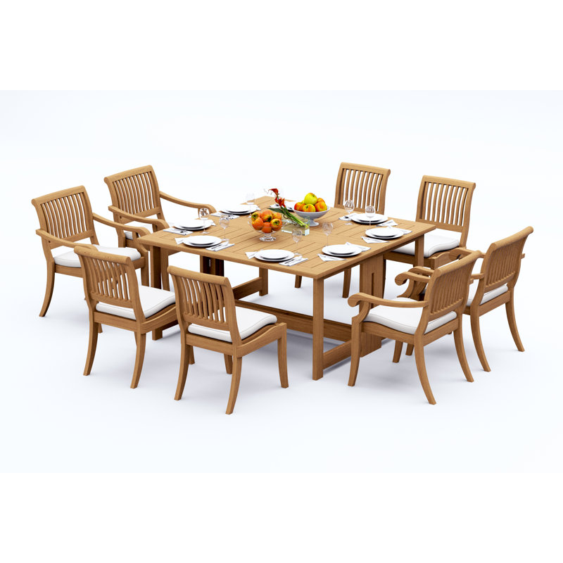  Ensemble de salle à manger 9 pièces en bois de teck de qualité A: table rectangulaire carrée de 60 po avec chaises empilables (4 accoudoirs et 4 accoudoirs) # 11AB1404