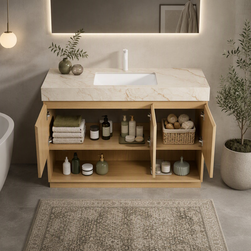 Freestanding Standard With Stone Top, 48" W, LIGHT GREY