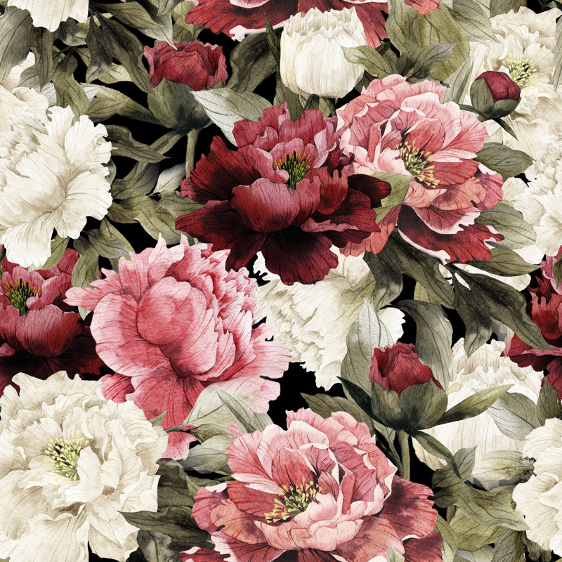 Murale 4 pièces pivoines Killona, L 8,33 pi x l 100 po