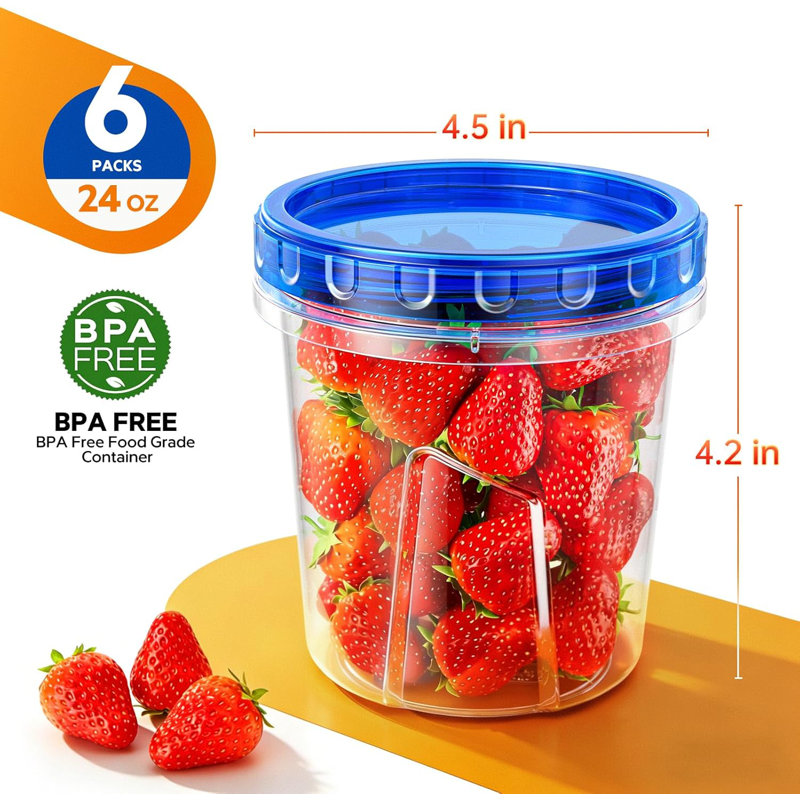 Paquet de 6 contenants de rangement pour congélateur 24 oz avec couvercles torsadés