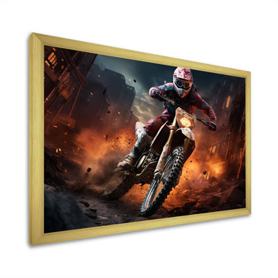 Motocyclette orange et noire - art sur toile