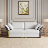 Sofa with 3 Seater, Common Luxury PU Leather Brown & White Sofa