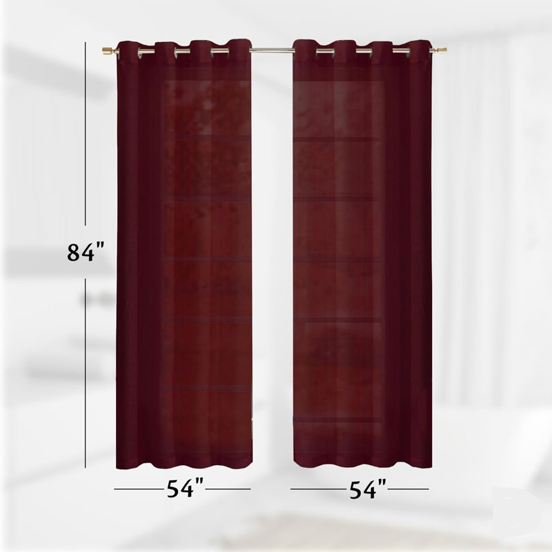 Solid Sheer Curtains for Living Room and Bedroom 110"W x 84"L Window Sheers Window Drapes, Burgundy