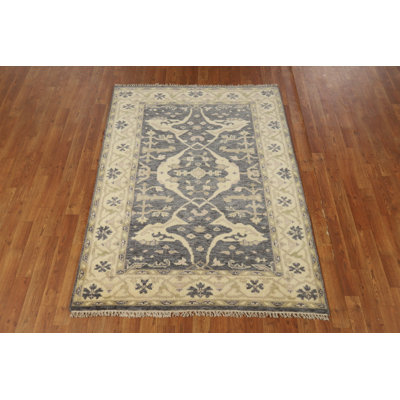 Dark Gray Wool Oushak Indian Rug 4x6
