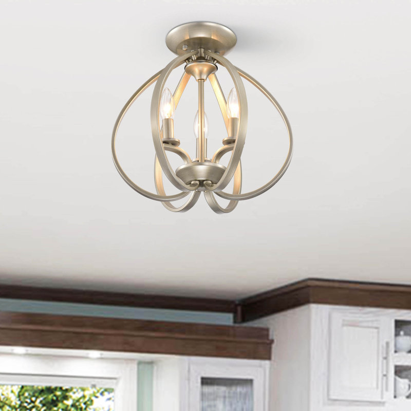 Hatfield 3 - Light 14" Brushed Champagne Metal Semi Flush Mount