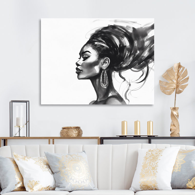 Femme afro-américaine Pierce V sur toile, Toile tendue, H 16 po x l 32 po x P 1 po