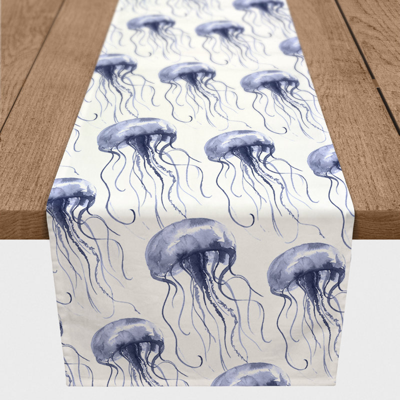 Chemin de table baleines Mckinley, L 72 po x l 16 po, Bleu marine, Imprimé animalier 2
