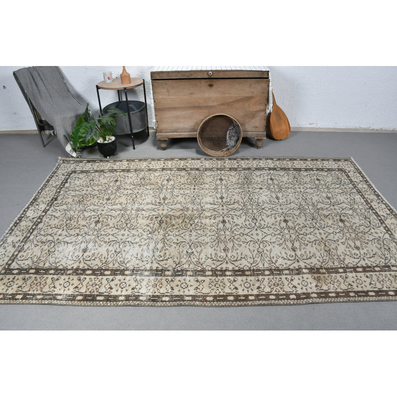 Tapis en laine de style Oushak fait à la main, idéal pour agrémenter de grands espaces de salon brun / vert
