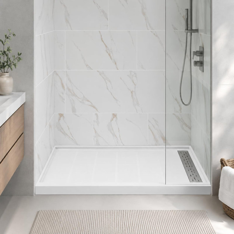 Ensemble de plancher de salle de bain préfabriqué 60 po x 30 po avec panneau de douche antidérapant et base droite en acier inoxydable 304