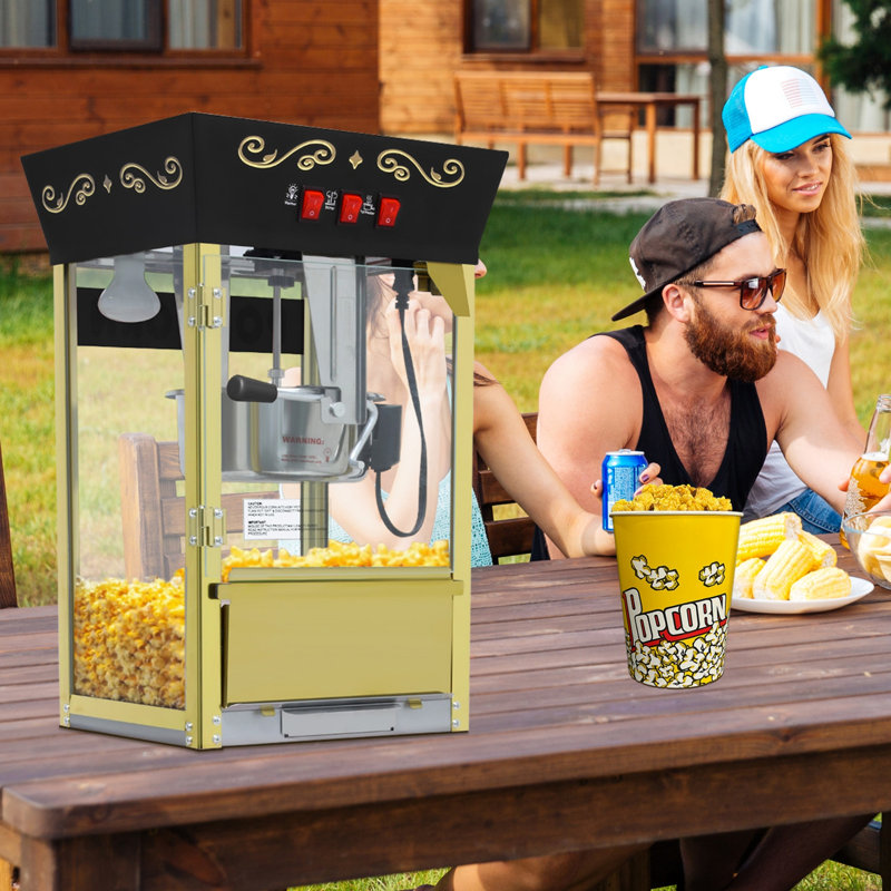 Machine à maïs soufflé Nyddle 12 oz avec chariot, pop-corn de cinéma rétro avec bouilloire en acier inoxydable, verre trempé et tablette 8 po