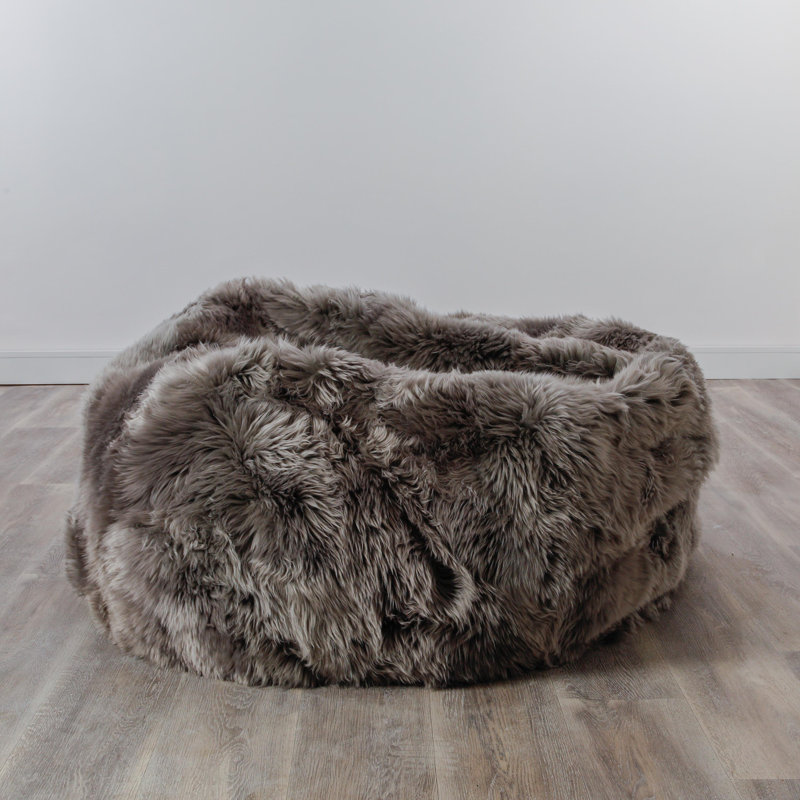 Genuine Fur Refillable Bean Bag Sofa, Grey