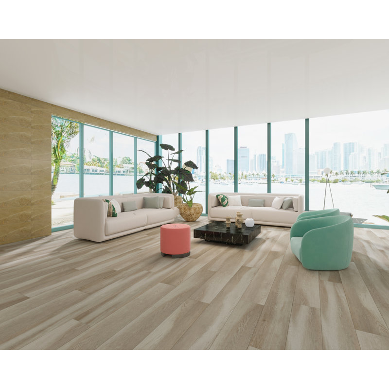 7" x 60" x 6mm Oak Click Lock SPC Luxury Vinyl Plank, Renewed Beige