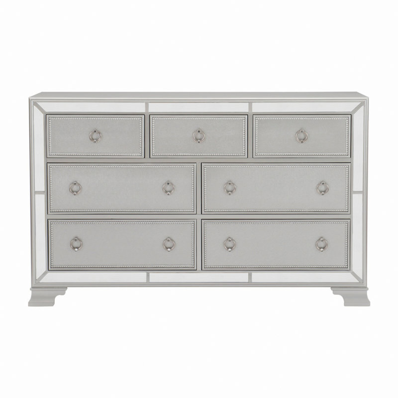 Commode avec 7 tiroirs et garniture de miroir biseauté, commode de rangement pour la chambre à coucher