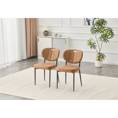 Dining Chairs Set Of 2, Comfort-Touch Tech Fabric Upholstered Dining Room Chairs, High-Resilience Sponge Padding, Metal Legs With Spray Coating Finish (Light Brown, Set Of 2)