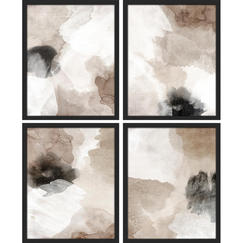 " Brown, Tan Gray " 4 - Pieces, Black, 10" H x 8" W
