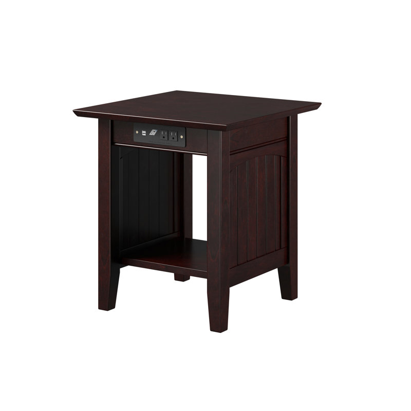 Tolleson Solid Wood End Table with Built-In Device Charging Station, Espresso