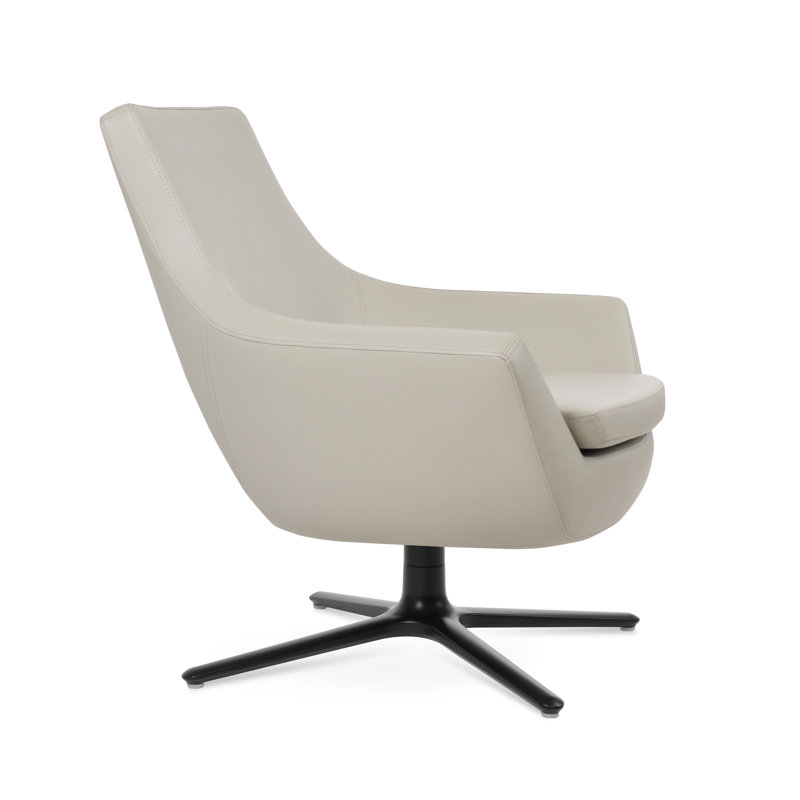 Rebecca Oval Swivel Lounge Chair, Black, Light Gray Faux Leather