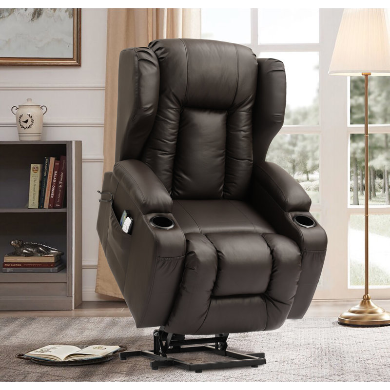 Fauteuil de massage chauffant en similicuir, Similicuir brun