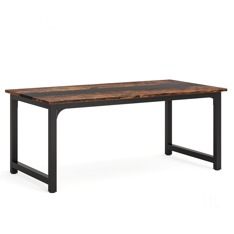 Grand bureau d'ordinateur moderne de 63 po pour bureau à domicile - Table d'écriture robuste avec structure en acier, poste de travail industriel avec bureau spacieux et pieds réglables