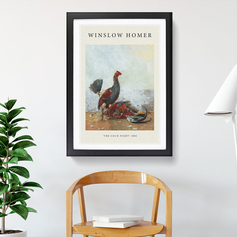 The Cock Fight by Winslow Homer - Picture Frame Painting, Black Framed, 48cm H x 36cm W x 2cm D