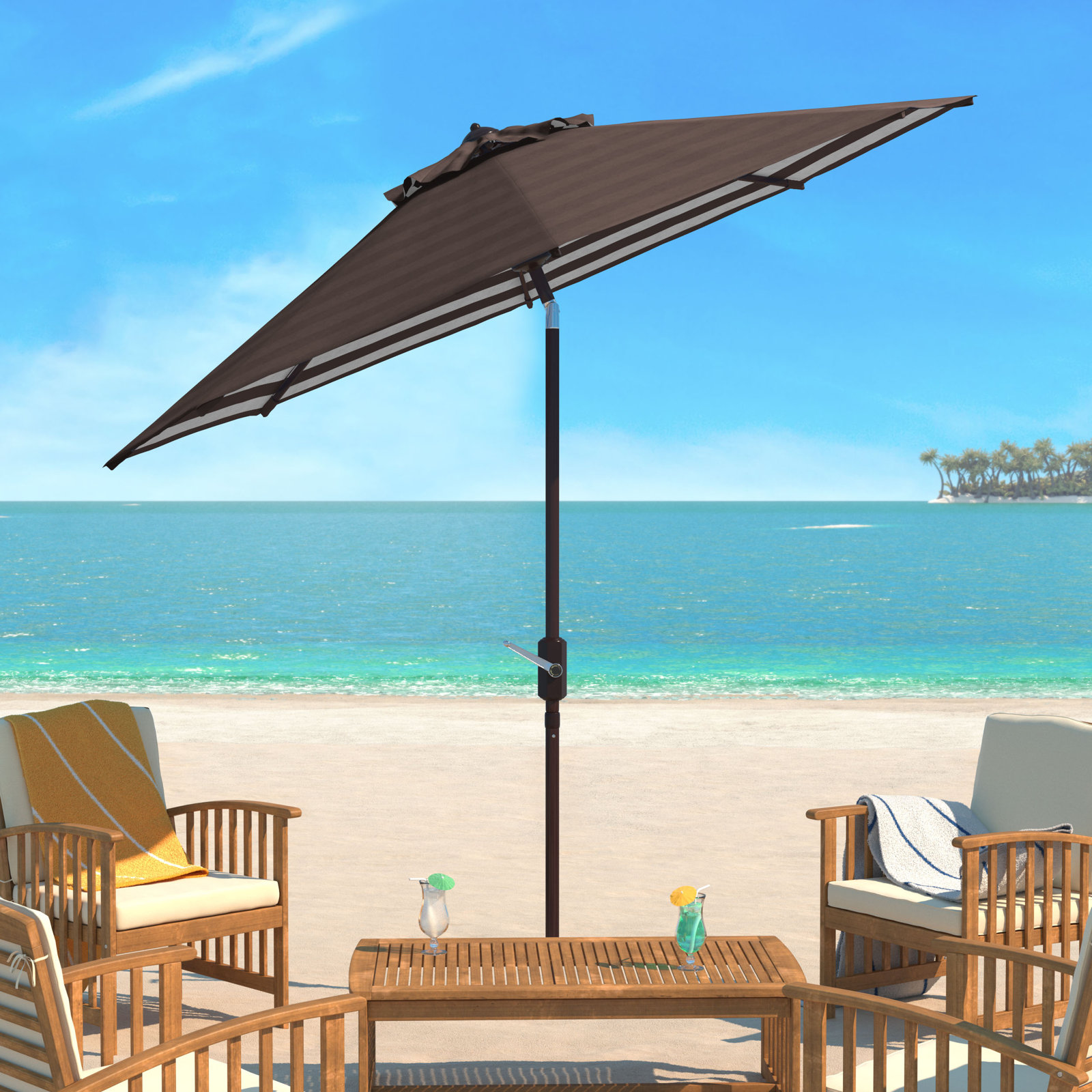 Asla 100.8'' Outdoor Umbrella, Brown/White