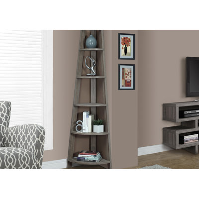 Taupe 5 Tier Shelf, 72"H, For Corners, Living Room Style Modern Hallway Bookcase, 70.73 Inch H, Corner, Brown Laminate