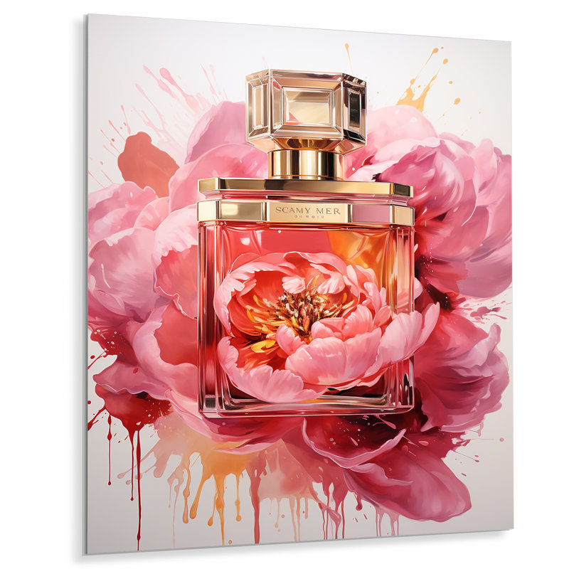 «Pink Poised Petals Perfumes» - Parfums, art mural en métal, H 32 po x l 24 po x P 1 po