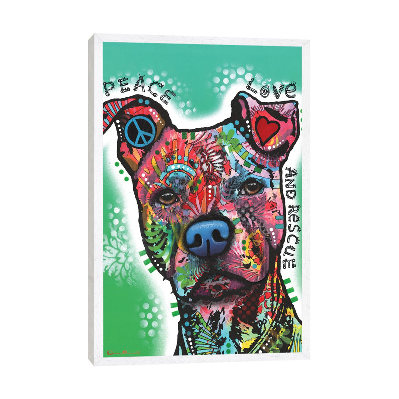 Peace, Love, And Rescue by Dean Russo - Painting on Canvas, White Framed, 66.04cm H x 45.72cm W x 3.81cm D