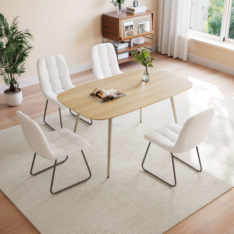 5-Piece Dining Table and Chairs ,Dining Room Set with 4 Modern Chairs, Yellow, White