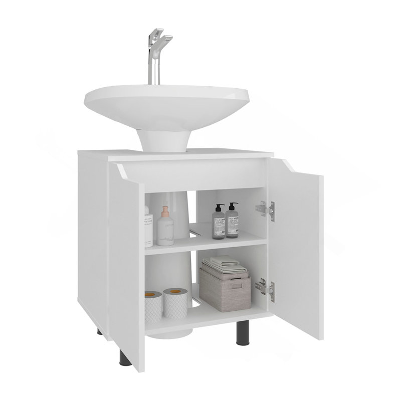 Marlo Under Sink Cabinet With Two Doors And Interior Storage Shelves, Cut-Out Back, 22 Wide Freestanding, Modern Bathroom Storage