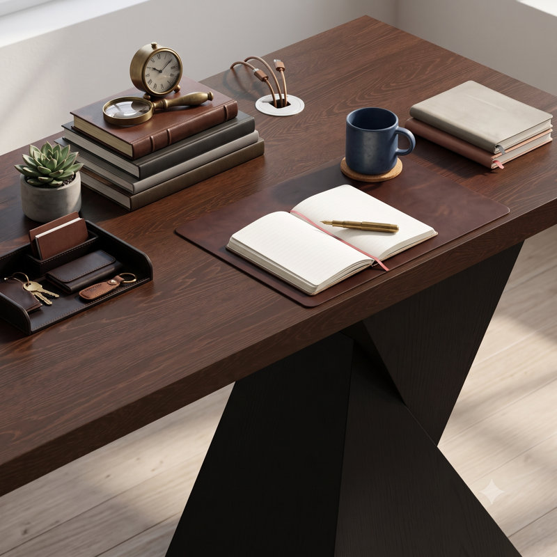 Bureau de direction moderne 70,87 "avec base à piédestal géométrique, bureau à grain de bois épais de 2,05" et œillet à câble, grand bureau d'écriture pour bureau personnel
