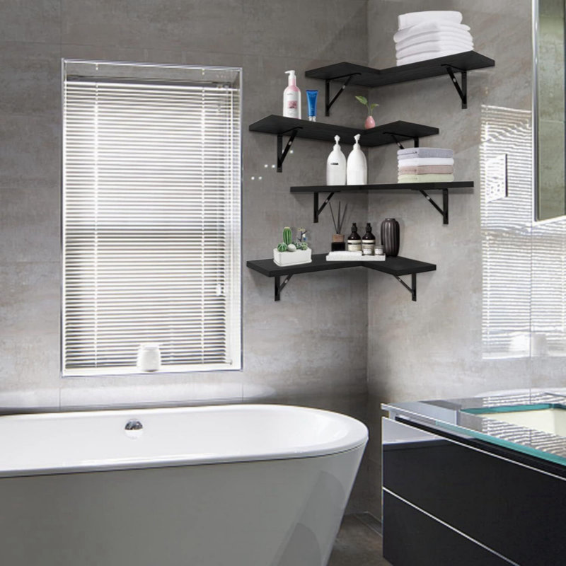 Gilbertown 4 Piece Corner Floating Shelf, Black