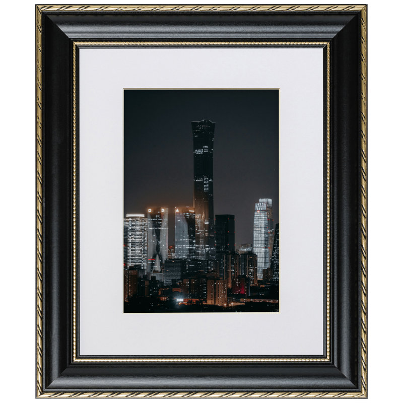 Azeezat Black/Gold Solid Wood Gilded Picture Frame - Set of 4 with Mat