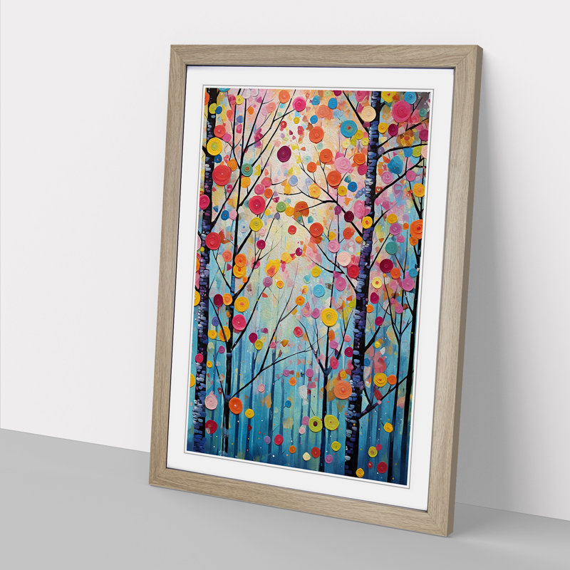 Spring Forest Abstract No.2 - Single Picture Frame Print on Wood, 46cm H x 34cm W x 2cm D, Oak