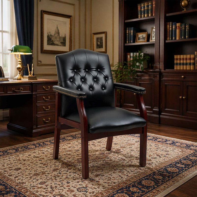 Chaises d'invité de réception élégantes avec siège et accoudoirs rembourrés, Black