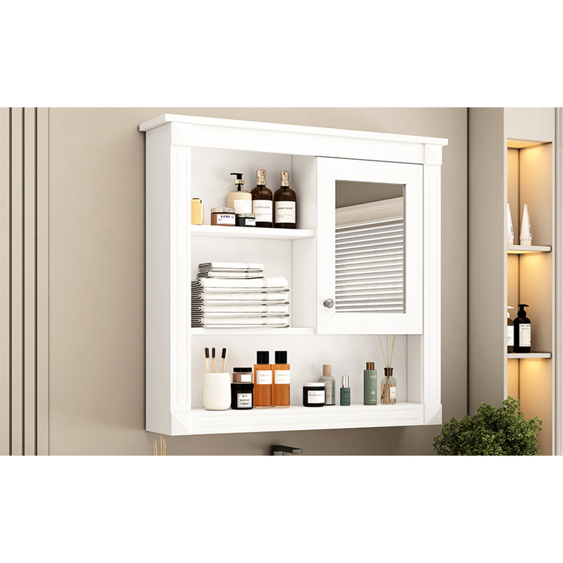 Armoire de salle de bain avec miroir 32 po, 4 tablettes de rangement, salle de bain moderne avec tablettes réglables, Blanc