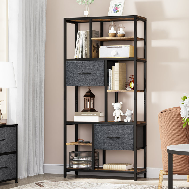 151 H X 72 W Corner Shelf Unit Wooden Bookcase for Living Room, Brown/Black