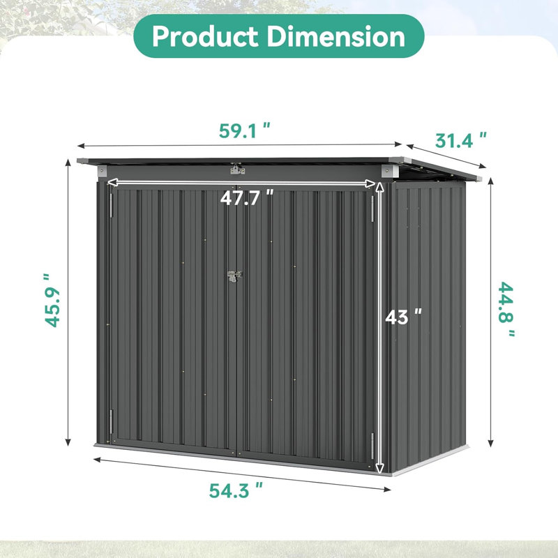 Storage Shed 3.3 X 5.6 Ft Metal Trash Shed Waterproof Outside Storage