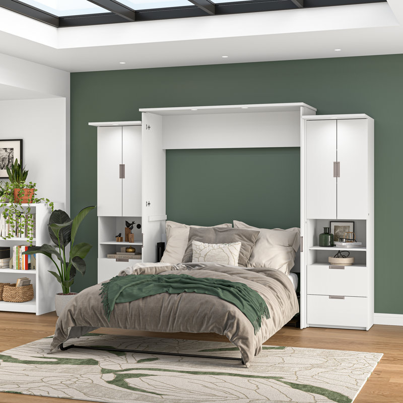 Lit escamotable avec bureau et armoires de rangement Oneybrook, Grand