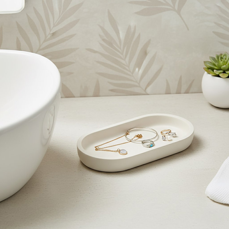 Plateau de salle de bain ovale beige, Blanc