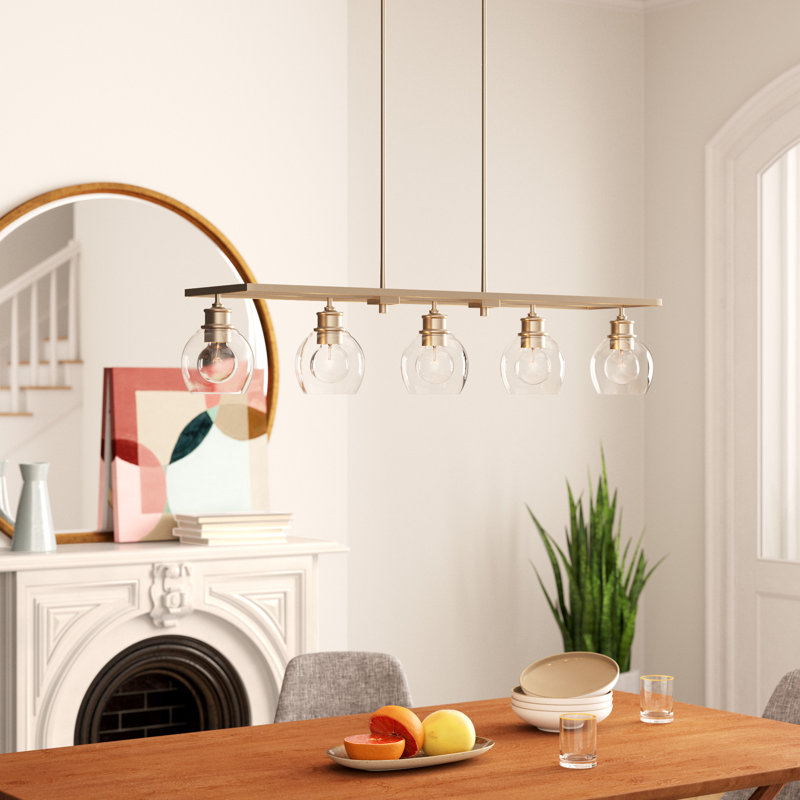 Luminaire suspendu linéaire à 5 lumières pour îlot de cuisine Warrenton, Laiton vieilli