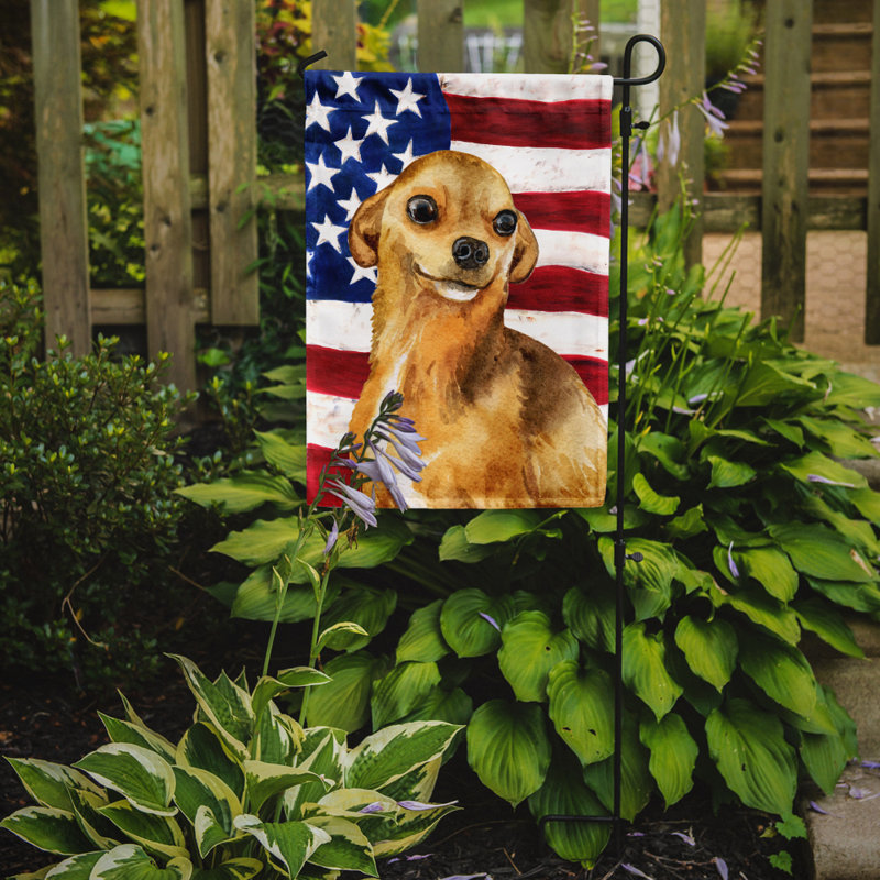 2 côtés en polyester de 2 côtés american drapeau de jardin, Chihuahua brun