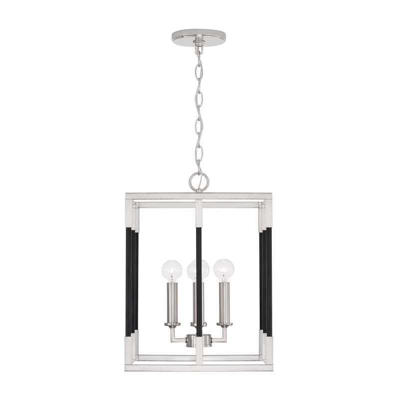 4 - Light Lantern Pendant, Polished Nickel/Black