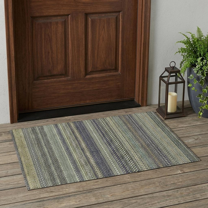 2' X 3' Sage Striped Washable Non Skid Indoor Outdoor Area Rug