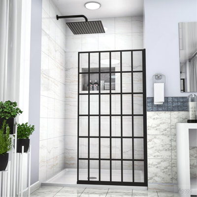 Shower Door 38" W x 72" H Single Panel Frameless Fixed Shower Door, 5/16 in. (8mm), Open Entry Design in Matte Black