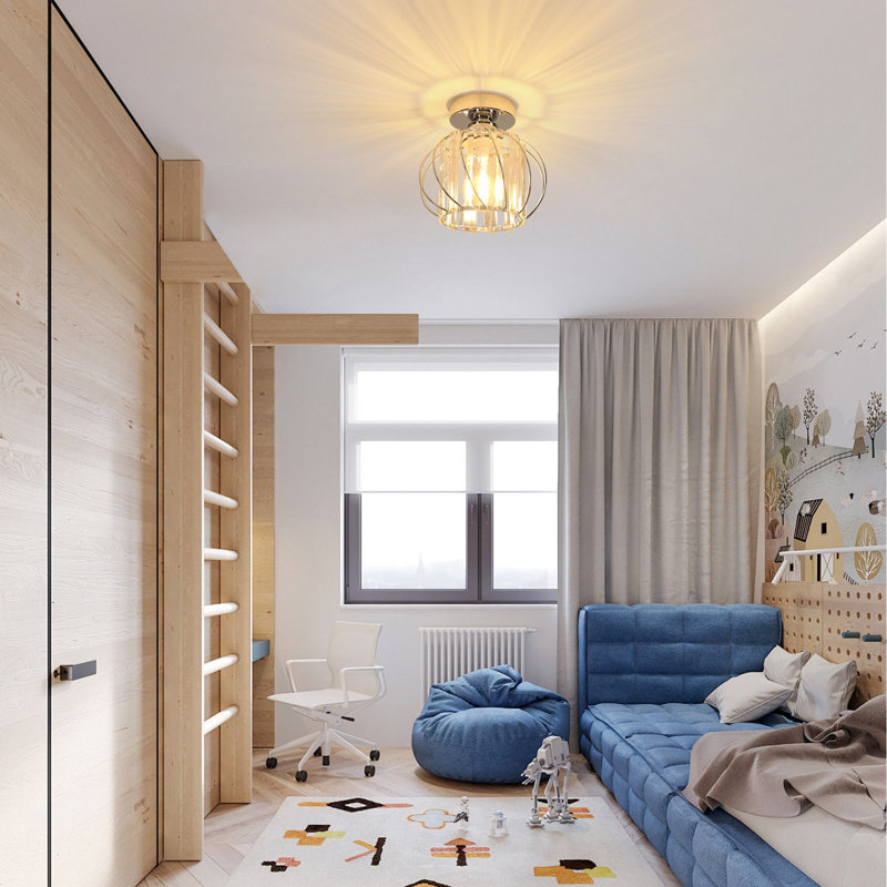 Crystal Chandelier Ceiling Light,Modern 18CM Small Flush Mount Ceiling Light,E27 Metal Ceiling Lamp, Chrome