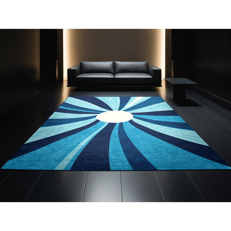 Tapis rayé bleu lavable à la machine Cain, 5 x 7
