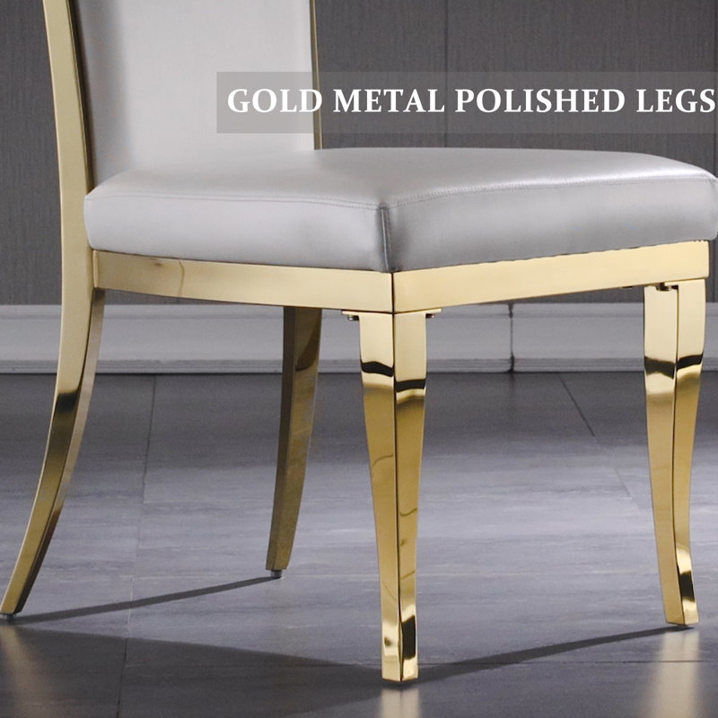 Ismary 18.9'' H Velvet Upholstered Side Chair, White, Gold